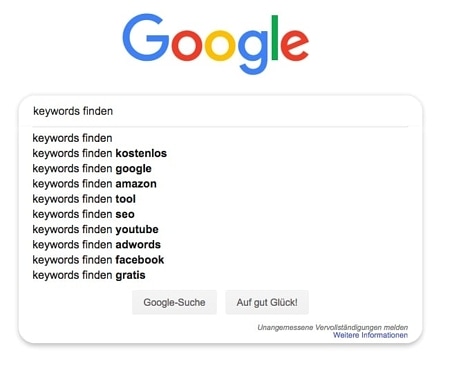 Suchbegriffe finden mit Keyword-Tools: Google Autocomplete