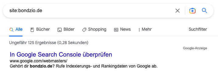Beispiel für Anzahl Google Suchergebnisse